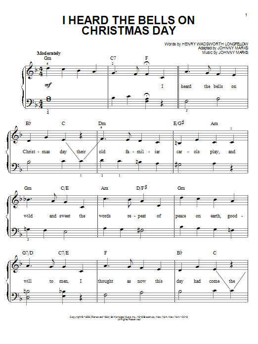 Frank Sinatra I Heard The Bells On Christmas Day sheet music notes and chords arranged for Easy Piano
