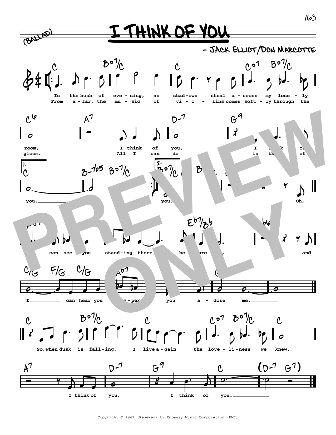 Frank Sinatra I Think Of You (High Voice) sheet music notes and chords arranged for Real Book – Melody, Lyrics & Chords
