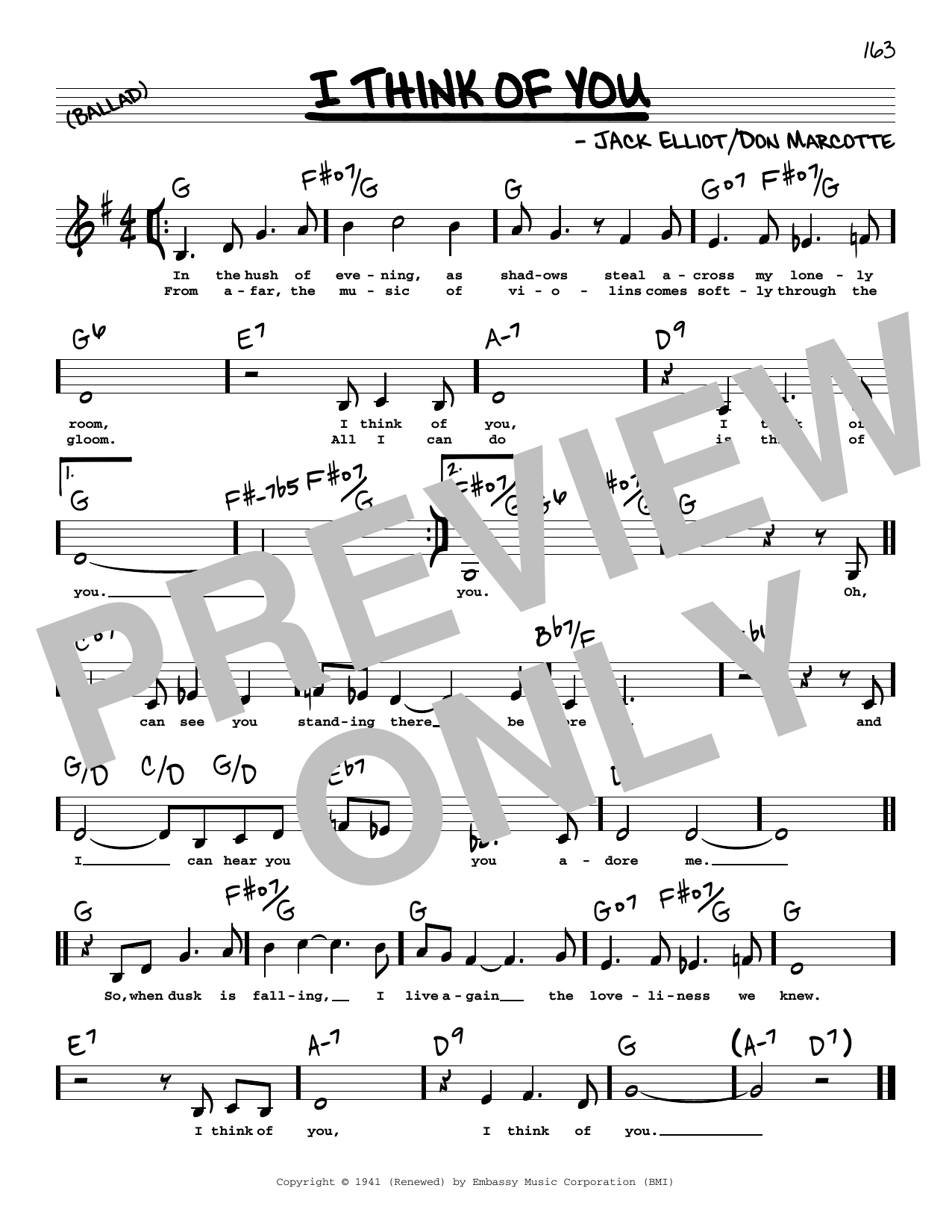 Frank Sinatra I Think Of You (Low Voice) sheet music notes and chords arranged for Real Book – Melody, Lyrics & Chords