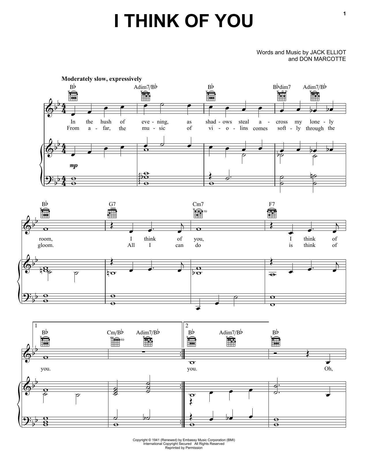 Frank Sinatra I Think Of You sheet music notes and chords arranged for Real Book – Melody & Chords