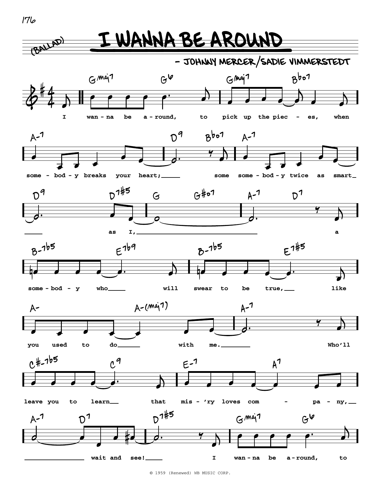 Frank Sinatra I Wanna Be Around (Low Voice) sheet music notes and chords arranged for Real Book – Melody, Lyrics & Chords
