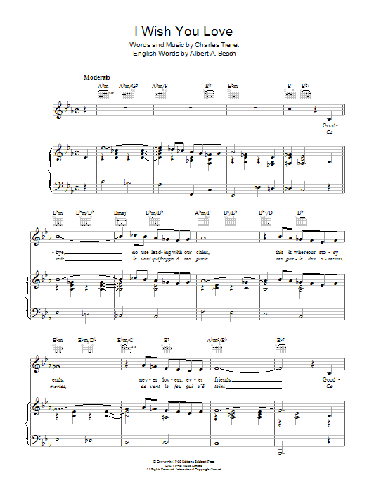 Frank Sinatra I Wish You Love sheet music notes and chords arranged for Piano, Vocal & Guitar Chords