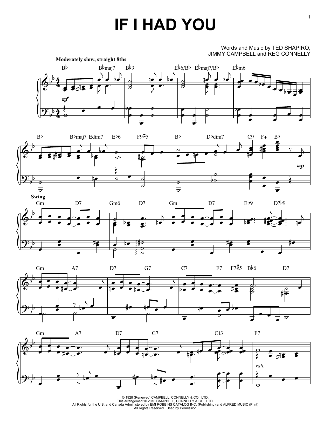 Frank Sinatra If I Had You [Jazz version] (arr. Brent Edstrom) sheet music notes and chords arranged for Piano Solo
