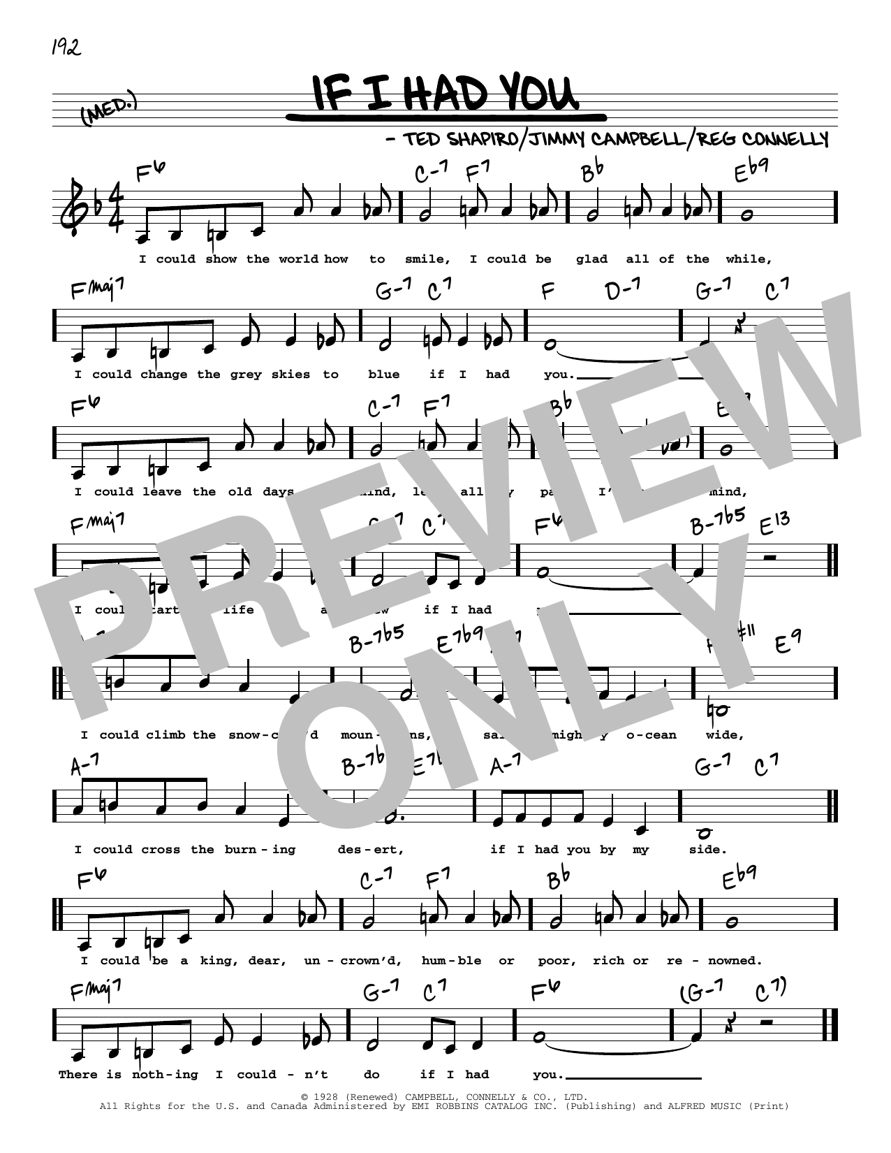 Frank Sinatra If I Had You (Low Voice) sheet music notes and chords arranged for Real Book – Melody, Lyrics & Chords
