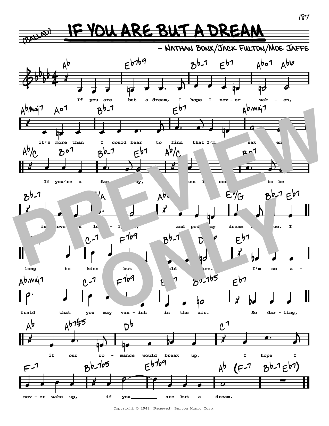 Frank Sinatra If You Are But A Dream (Low Voice) sheet music notes and chords arranged for Real Book – Melody, Lyrics & Chords