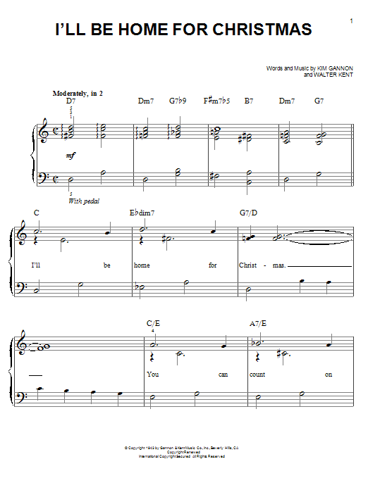 Frank Sinatra I'll Be Home For Christmas sheet music notes and chords arranged for Easy Piano