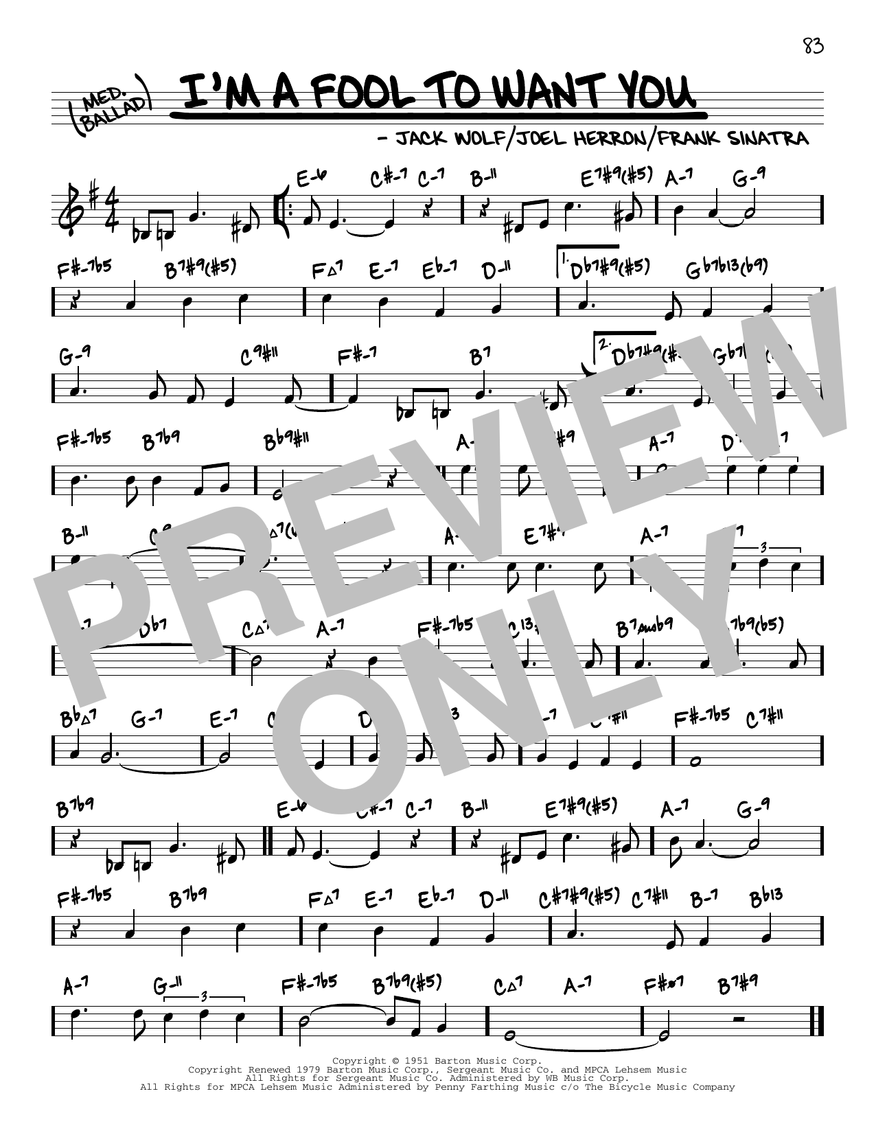 Frank Sinatra I'm A Fool To Want You (arr. David Hazeltine) sheet music notes and chords arranged for Real Book – Enhanced Chords