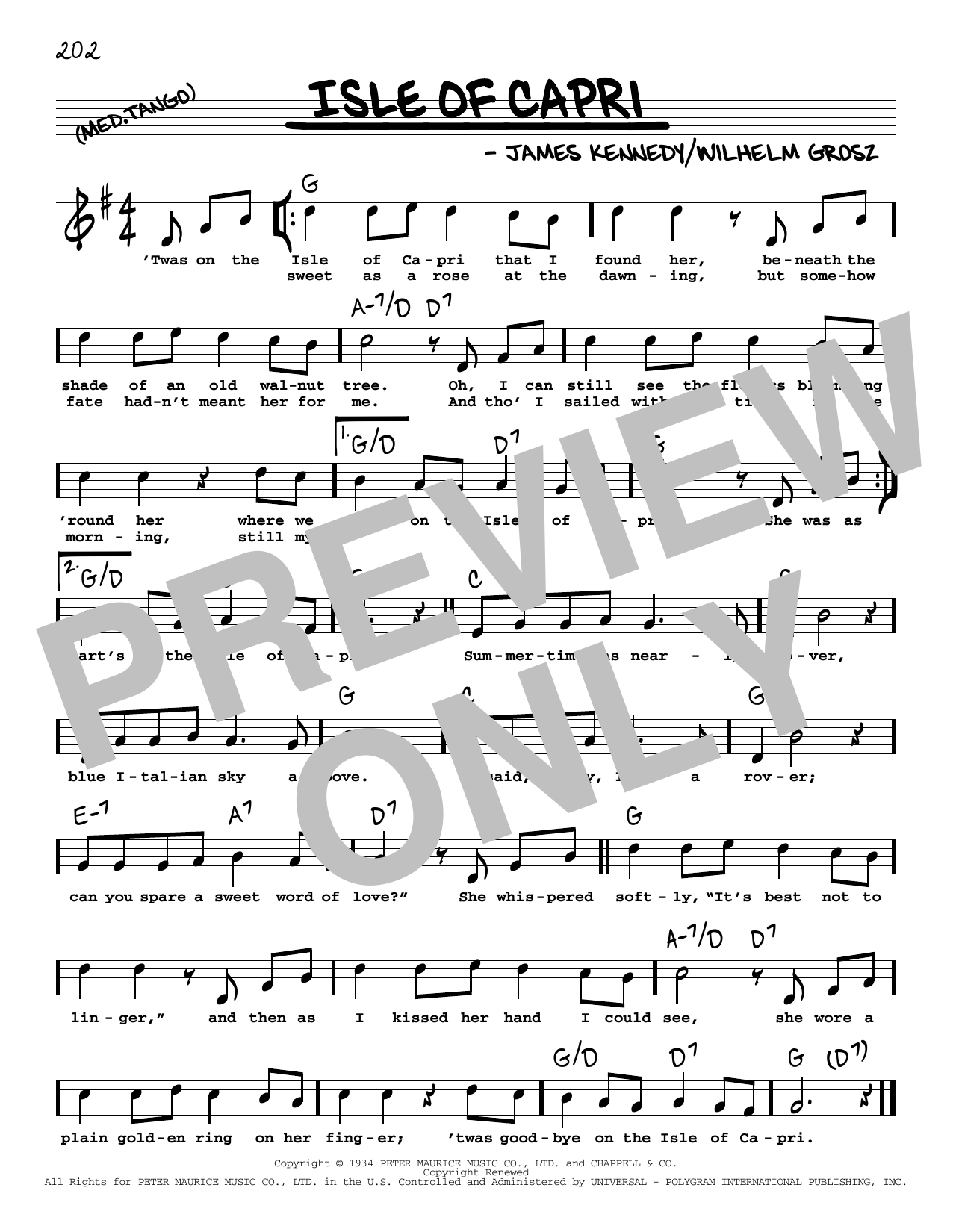 Frank Sinatra Isle Of Capri (High Voice) sheet music notes and chords arranged for Real Book – Melody, Lyrics & Chords