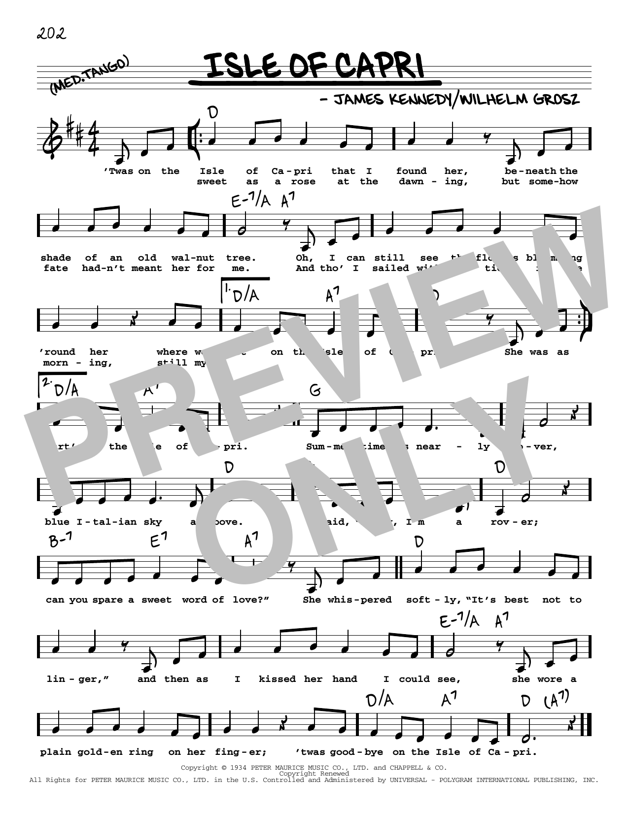 Frank Sinatra Isle Of Capri (Low Voice) sheet music notes and chords arranged for Real Book – Melody, Lyrics & Chords