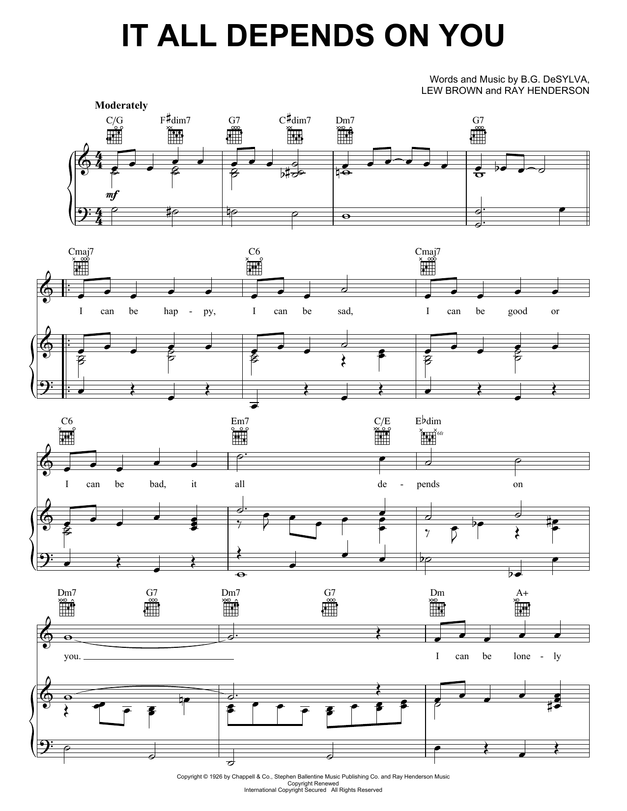 Frank Sinatra It All Depends On You sheet music notes and chords arranged for Piano, Vocal & Guitar Chords (Right-Hand Melody)