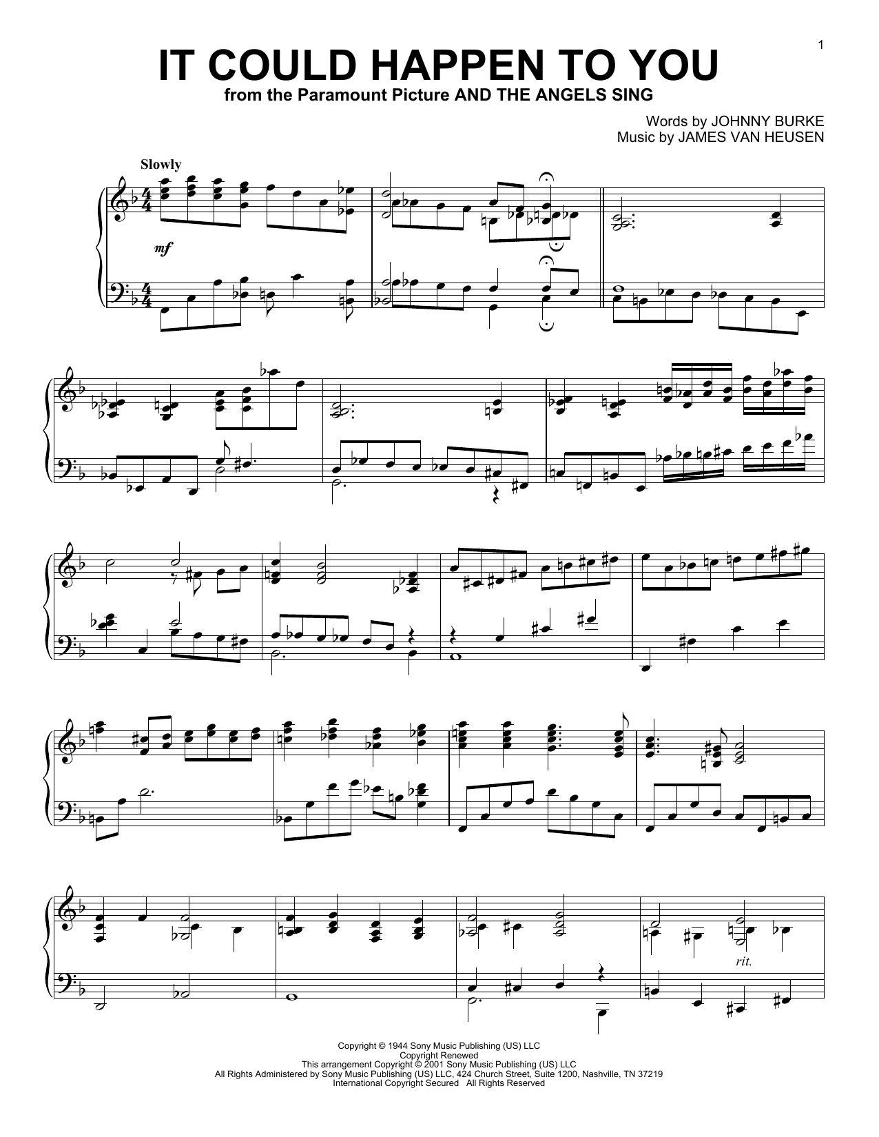 Frank Sinatra It Could Happen To You (arr. Al Lerner) sheet music notes and chords arranged for Piano Solo