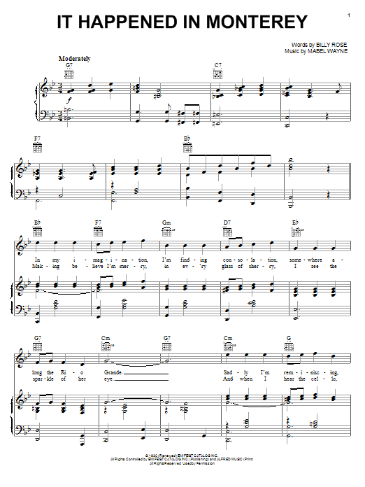 Frank Sinatra It Happened In Monterey sheet music notes and chords arranged for Piano & Vocal