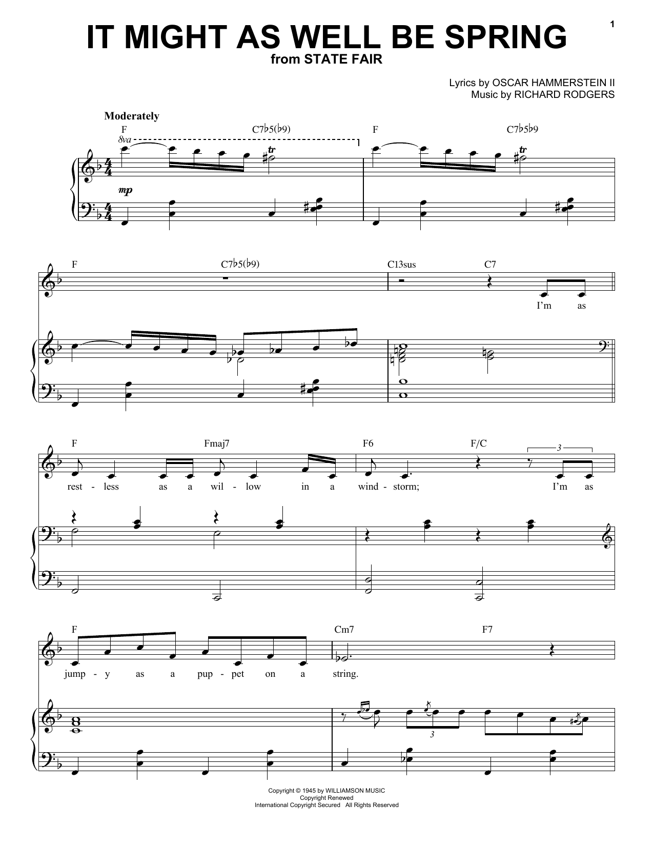 Frank Sinatra It Might As Well Be Spring sheet music notes and chords arranged for Piano & Vocal