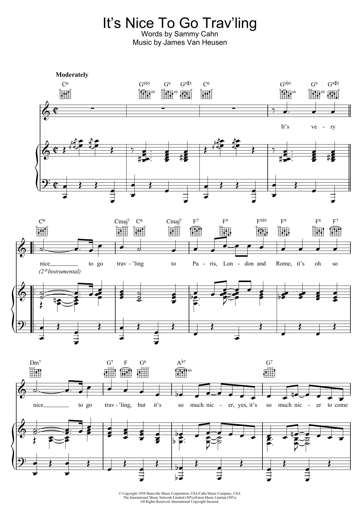 Frank Sinatra It's Nice To Go Trav'ling sheet music notes and chords arranged for Piano, Vocal & Guitar Chords
