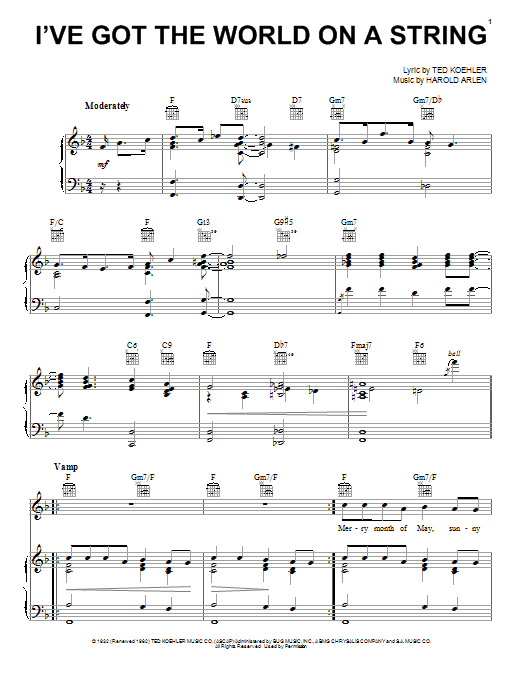 Frank Sinatra I've Got The World On A String sheet music notes and chords arranged for Piano, Vocal & Guitar Chords (Right-Hand Melody)