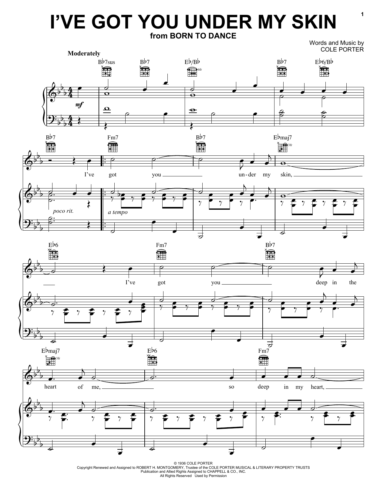 Frank Sinatra I've Got You Under My Skin sheet music notes and chords arranged for Pro Vocal