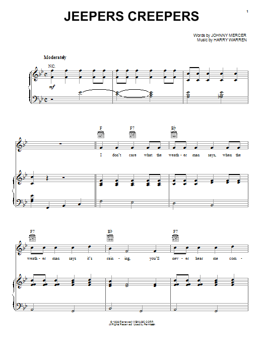 Frank Sinatra Jeepers Creepers sheet music notes and chords arranged for Piano, Vocal & Guitar Chords (Right-Hand Melody)