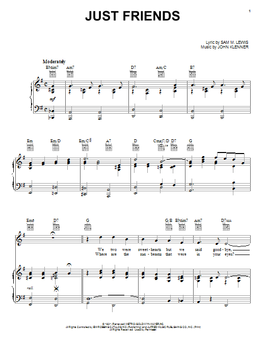 Frank Sinatra Just Friends sheet music notes and chords arranged for Piano & Vocal