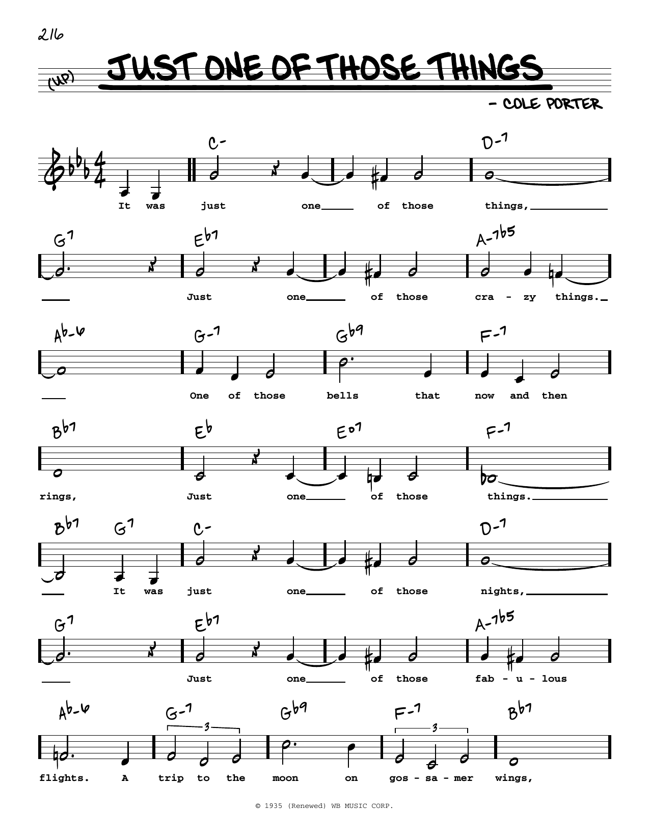 Frank Sinatra Just One Of Those Things (Low Voice) sheet music notes and chords arranged for Real Book – Melody, Lyrics & Chords