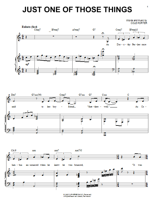 Frank Sinatra Just One Of Those Things sheet music notes and chords arranged for Piano & Vocal