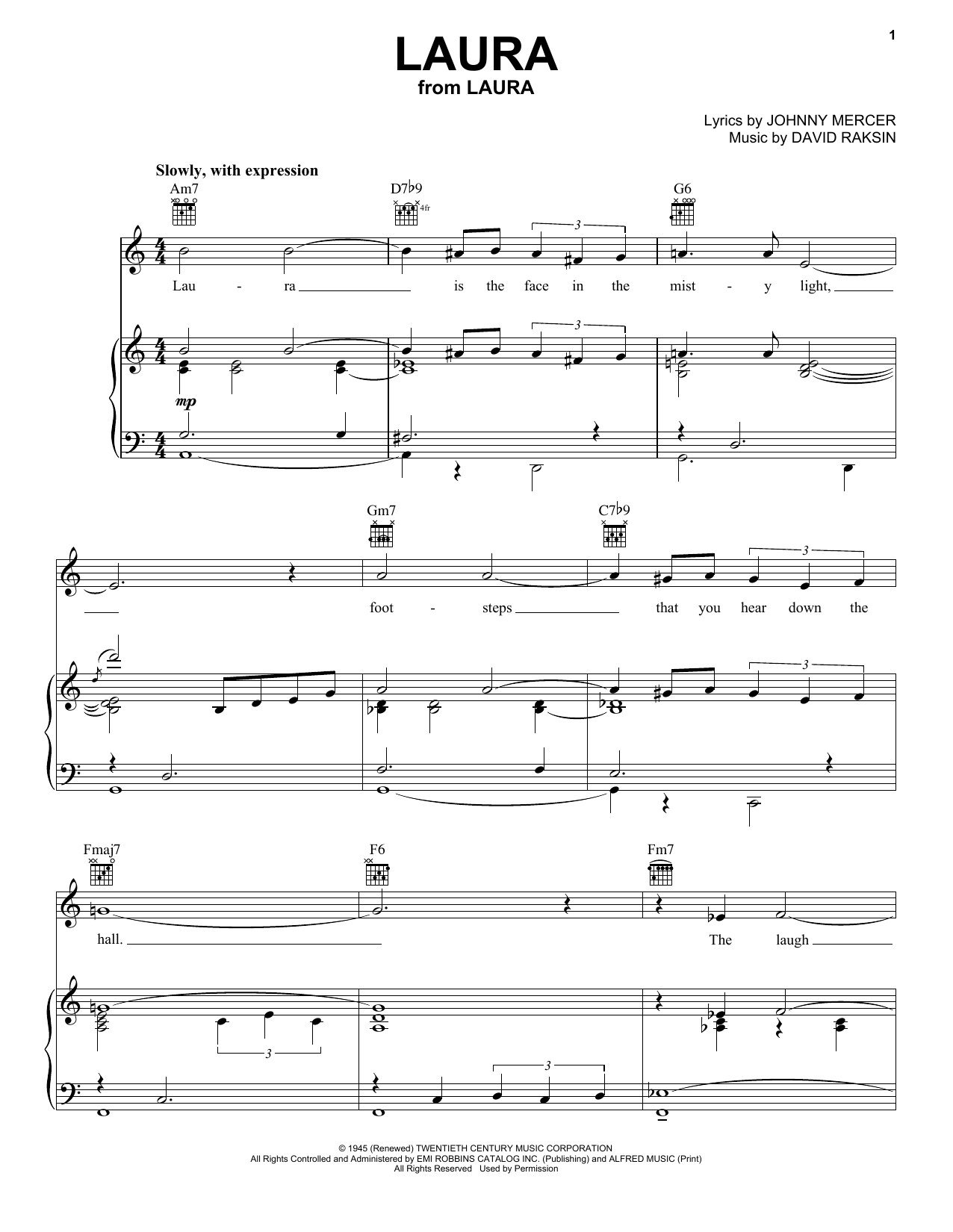 Frank Sinatra Laura sheet music notes and chords arranged for Piano, Vocal & Guitar Chords