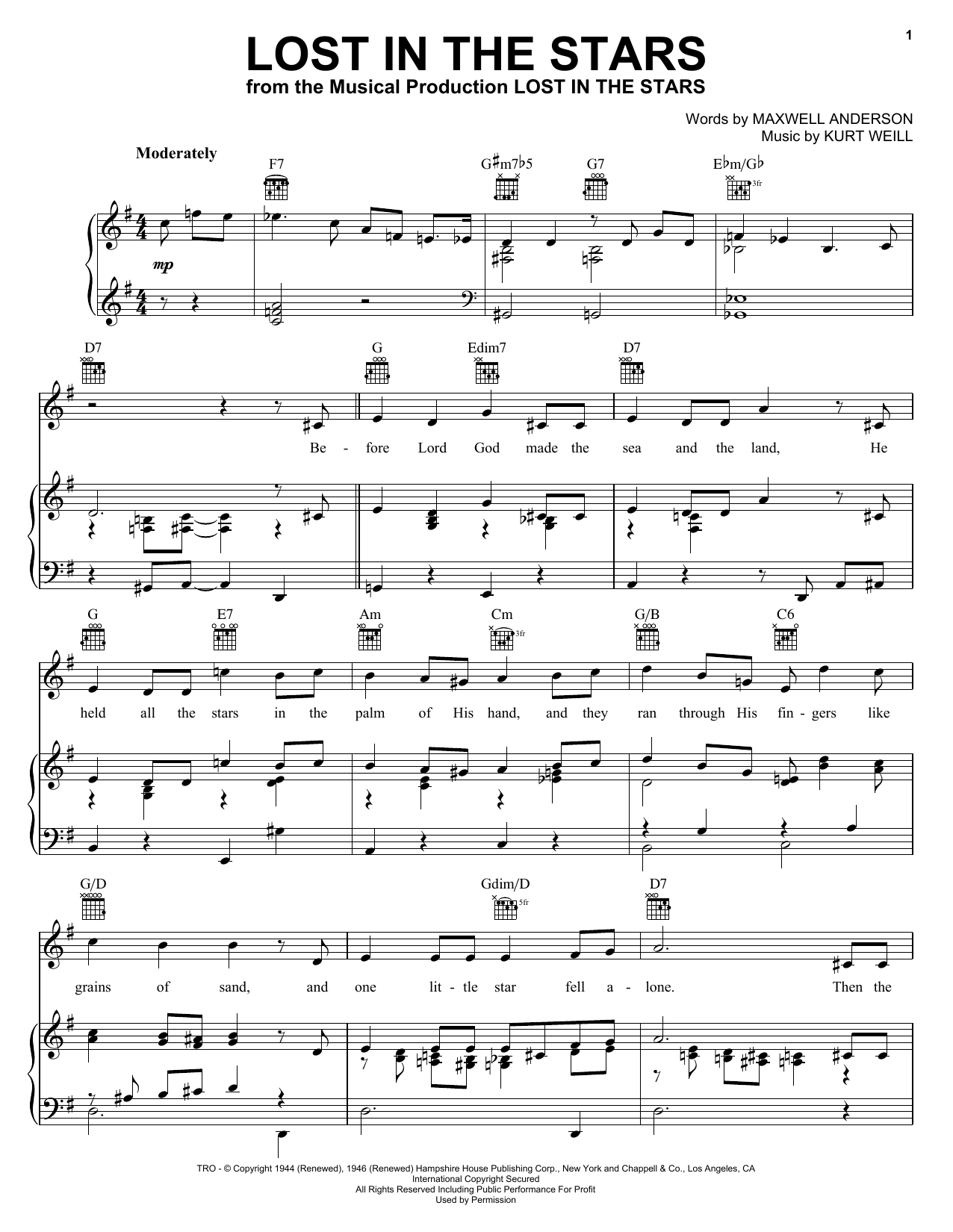 Frank Sinatra Lost In The Stars sheet music notes and chords arranged for Piano, Vocal & Guitar Chords (Right-Hand Melody)