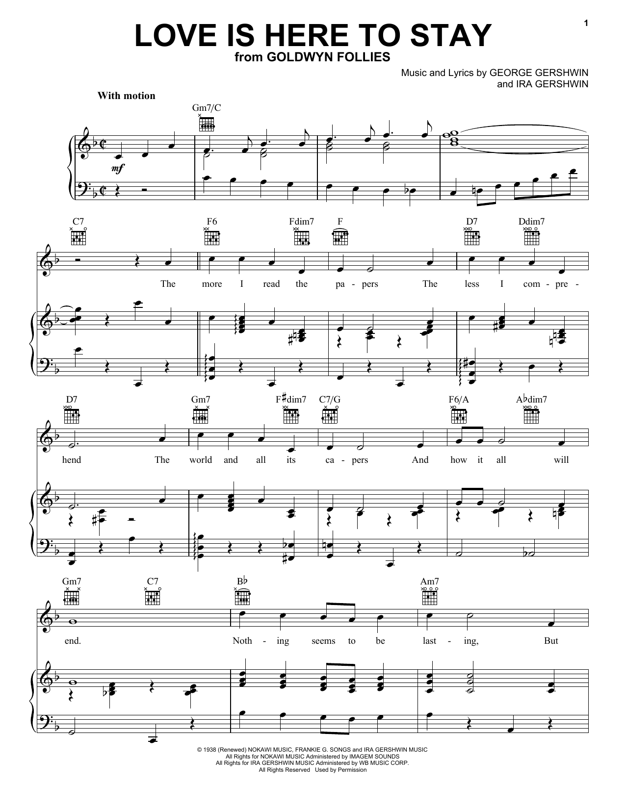 Frank Sinatra Love Is Here To Stay sheet music notes and chords arranged for Piano, Vocal & Guitar Chords (Right-Hand Melody)