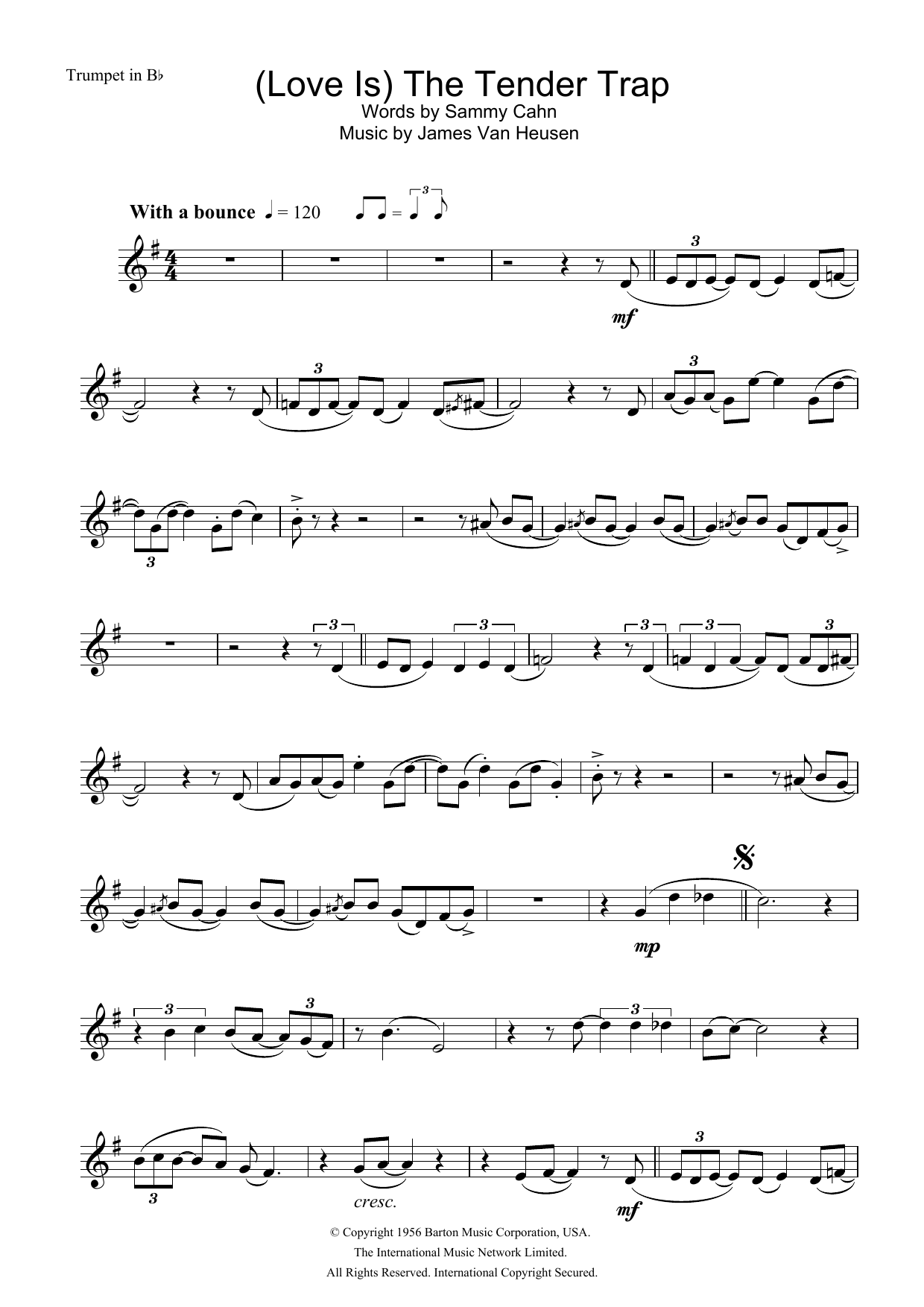 Frank Sinatra (Love Is) The Tender Trap sheet music notes and chords arranged for Lead Sheet / Fake Book