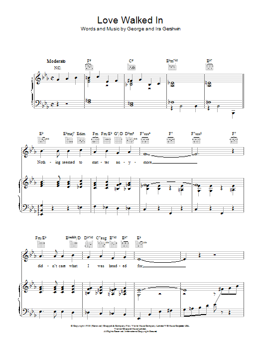 Frank Sinatra Love Walked In sheet music notes and chords arranged for Piano, Vocal & Guitar Chords