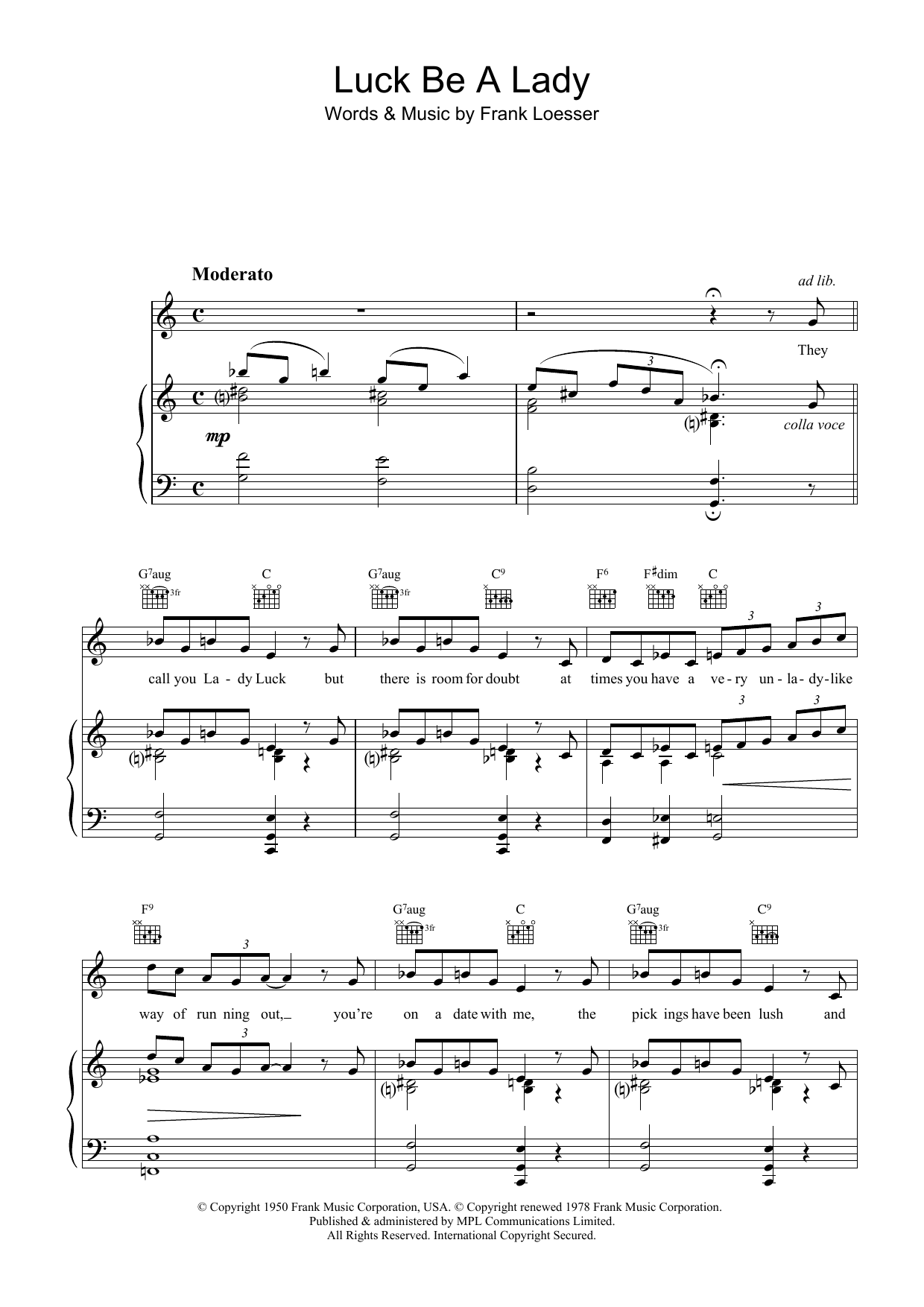 Frank Sinatra Luck Be A Lady sheet music notes and chords arranged for Easy Piano