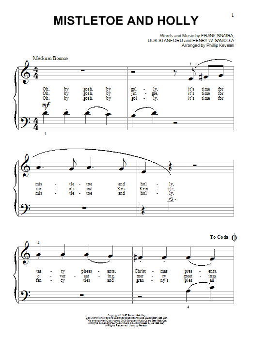 Frank Sinatra Mistletoe And Holly (arr. Phillip Keveren) sheet music notes and chords arranged for Beginning Piano Solo