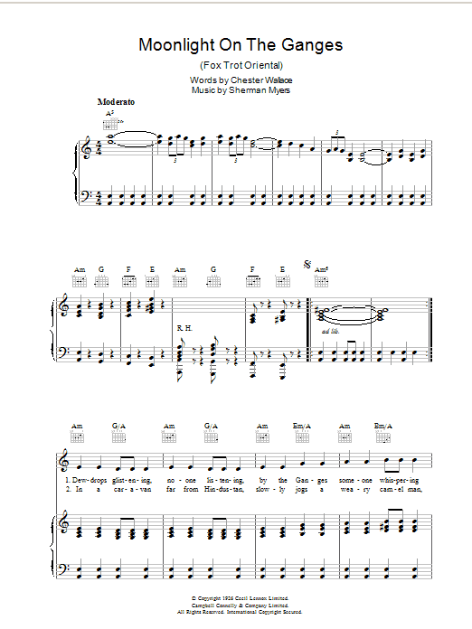 Frank Sinatra Moonlight On The Ganges sheet music notes and chords arranged for Piano, Vocal & Guitar Chords (Right-Hand Melody)