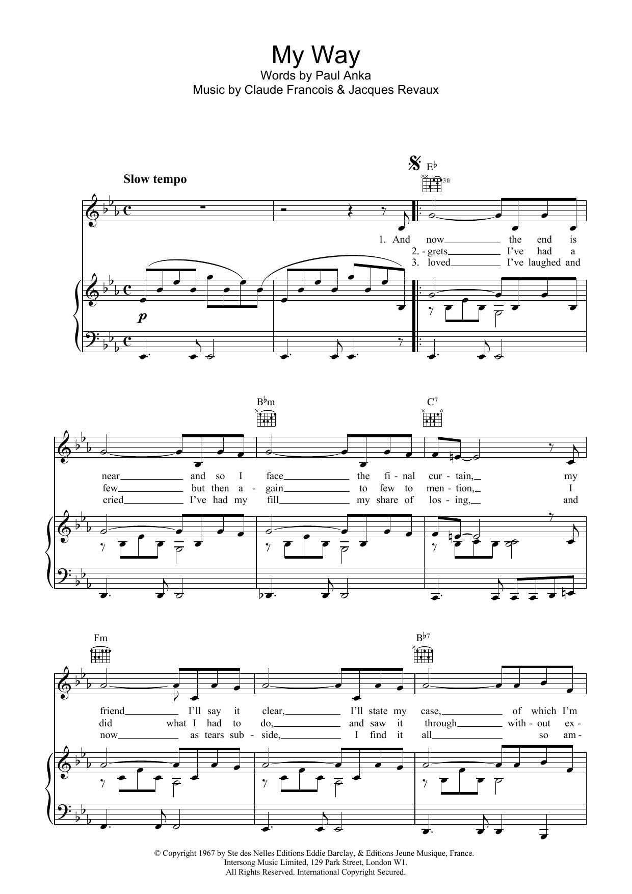 Frank Sinatra My Way sheet music notes and chords arranged for Piano Chords/Lyrics