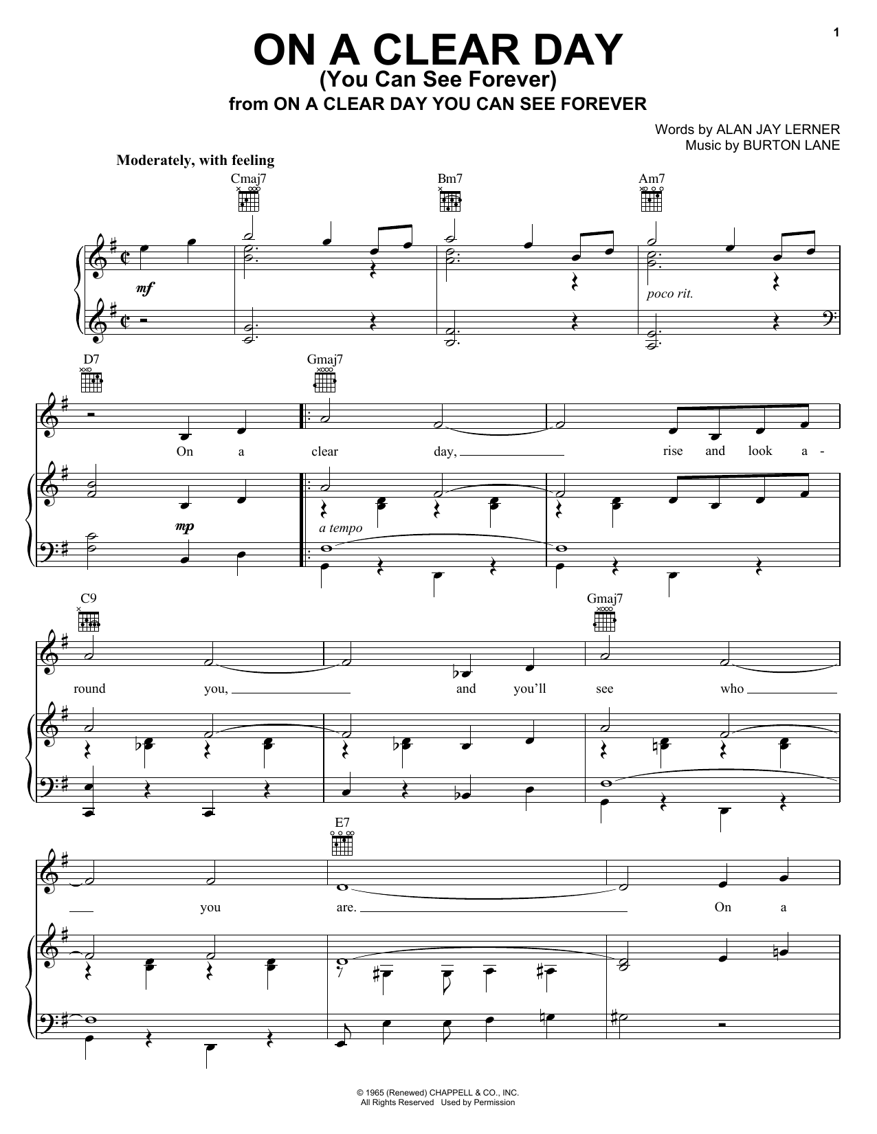 Frank Sinatra On A Clear Day (You Can See Forever) sheet music notes and chords arranged for Piano, Vocal & Guitar Chords (Right-Hand Melody)