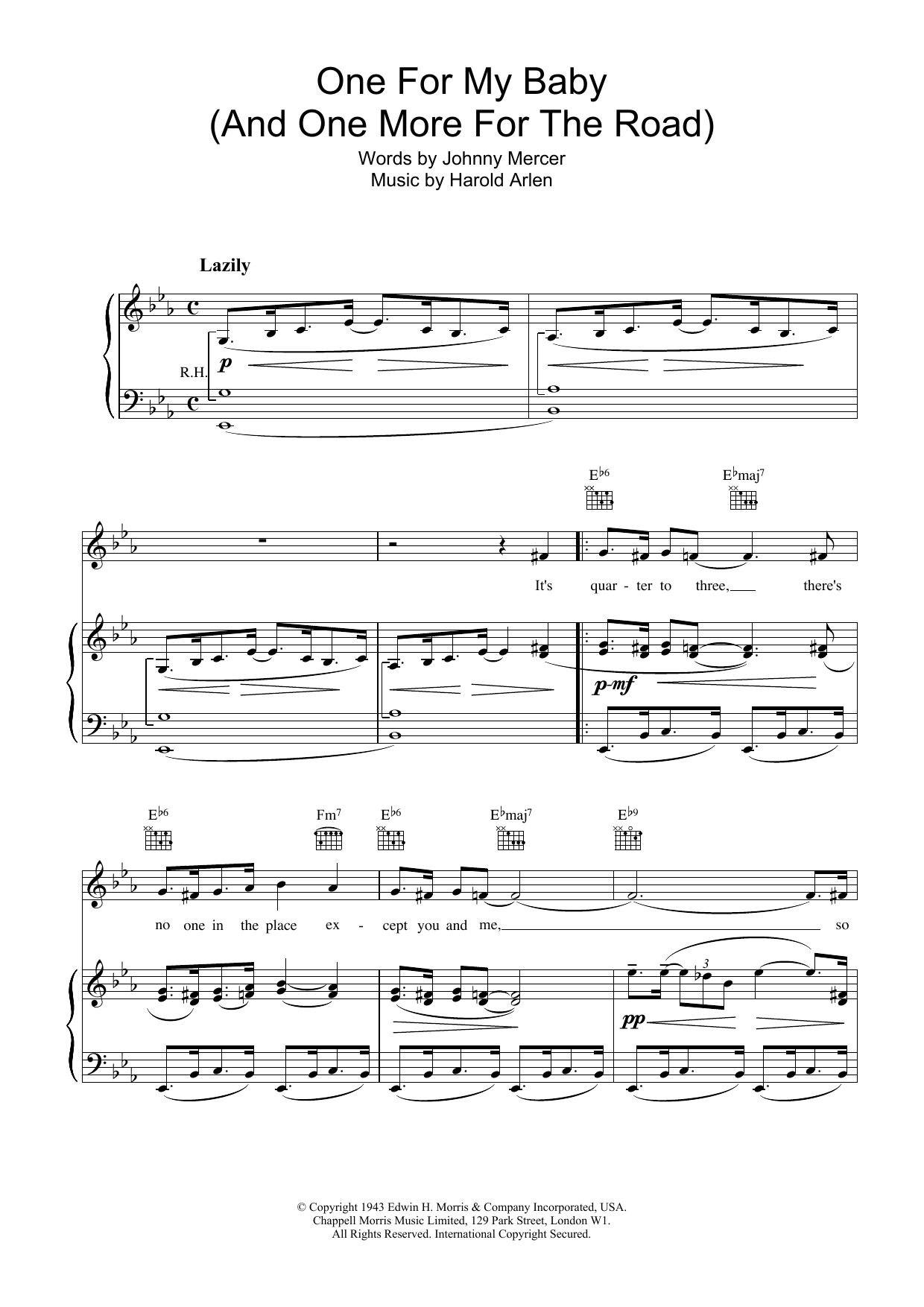 Frank Sinatra One For My Baby (And One More For The Road) sheet music notes and chords arranged for Pro Vocal
