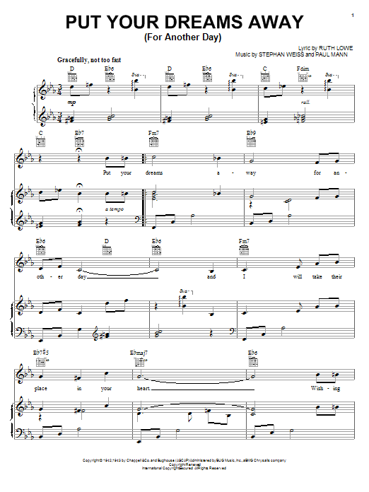 Frank Sinatra Put Your Dreams Away (For Another Day) sheet music notes and chords arranged for Trombone Solo