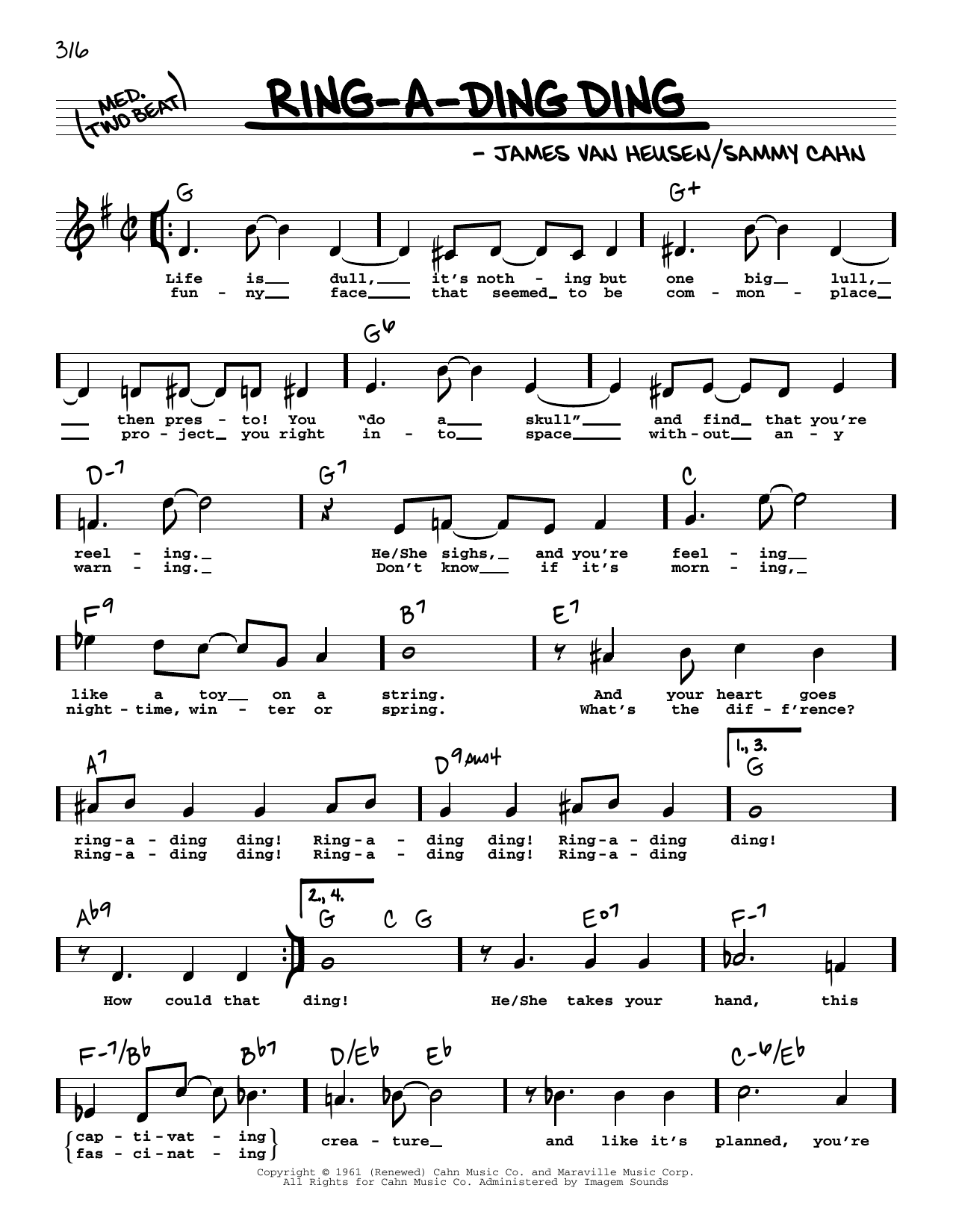 Frank Sinatra Ring-A-Ding Ding (High Voice) sheet music notes and chords arranged for Real Book – Melody, Lyrics & Chords