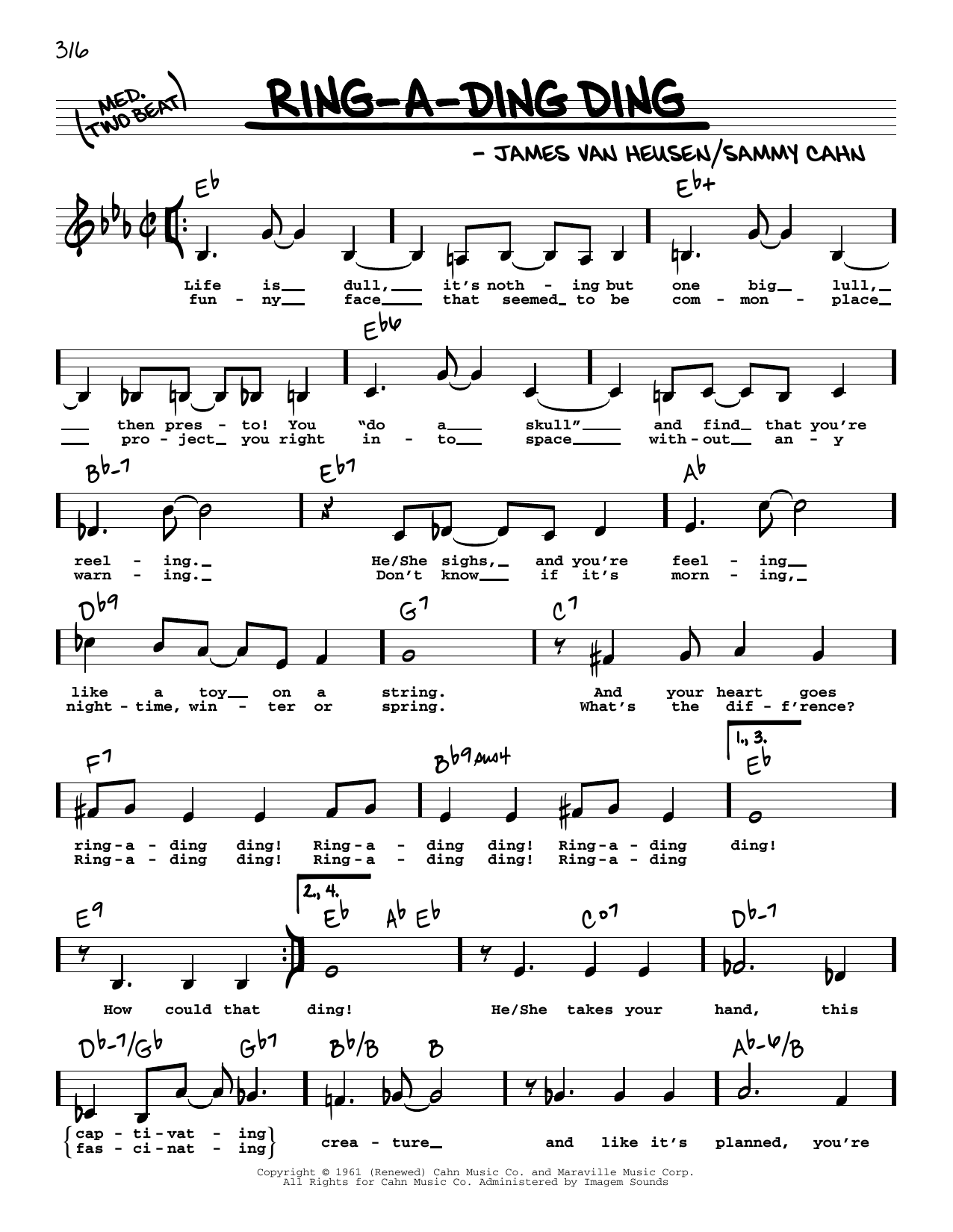 Frank Sinatra Ring-A-Ding Ding (Low Voice) sheet music notes and chords arranged for Real Book – Melody, Lyrics & Chords