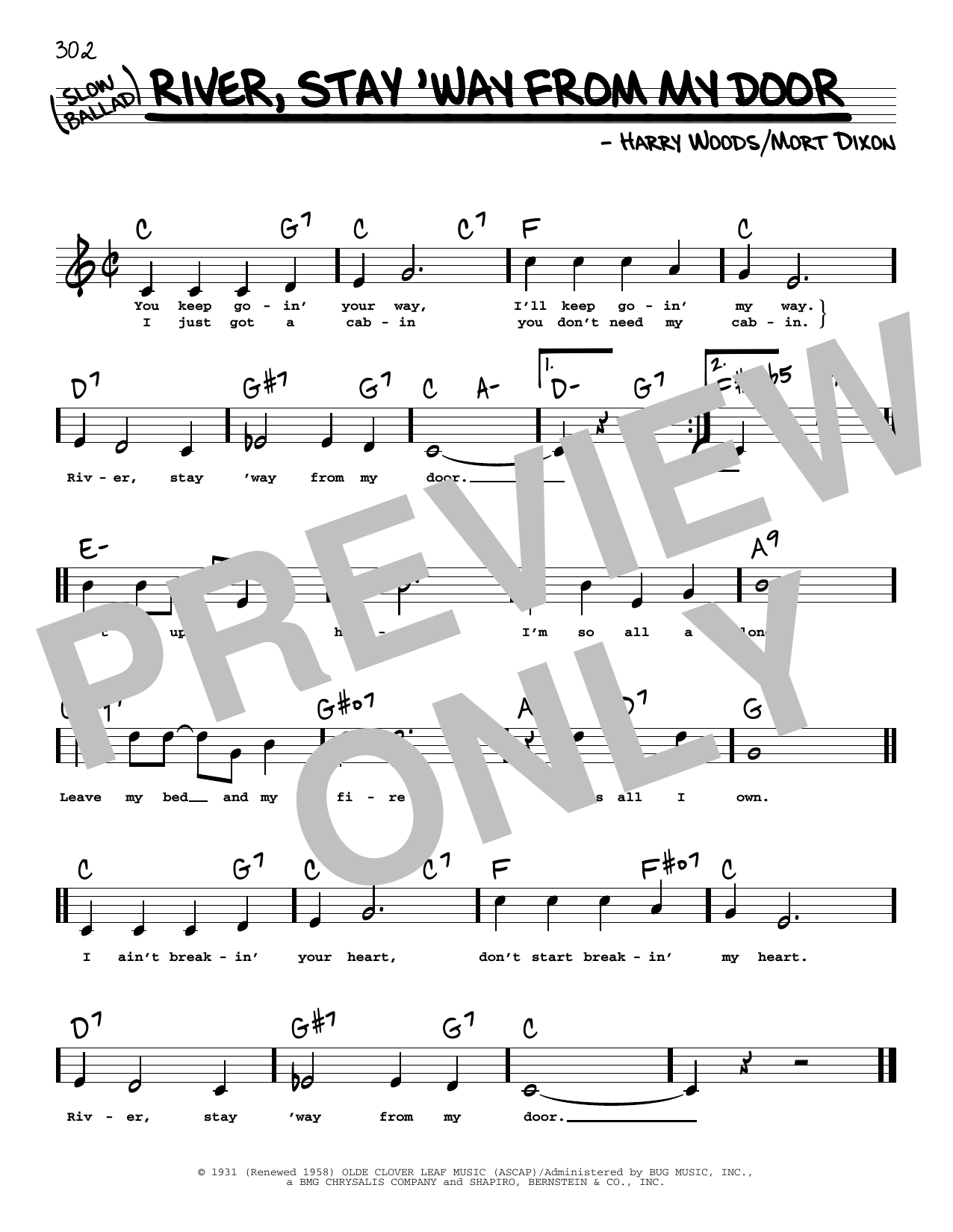 Frank Sinatra River, Stay 'Way From My Door (High Voice) sheet music notes and chords arranged for Real Book – Melody, Lyrics & Chords