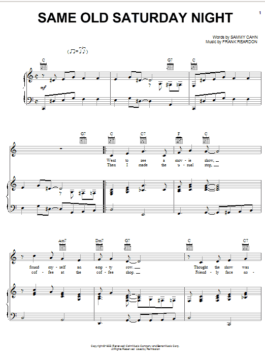 Frank Sinatra Same Old Saturday Night sheet music notes and chords arranged for Piano & Vocal