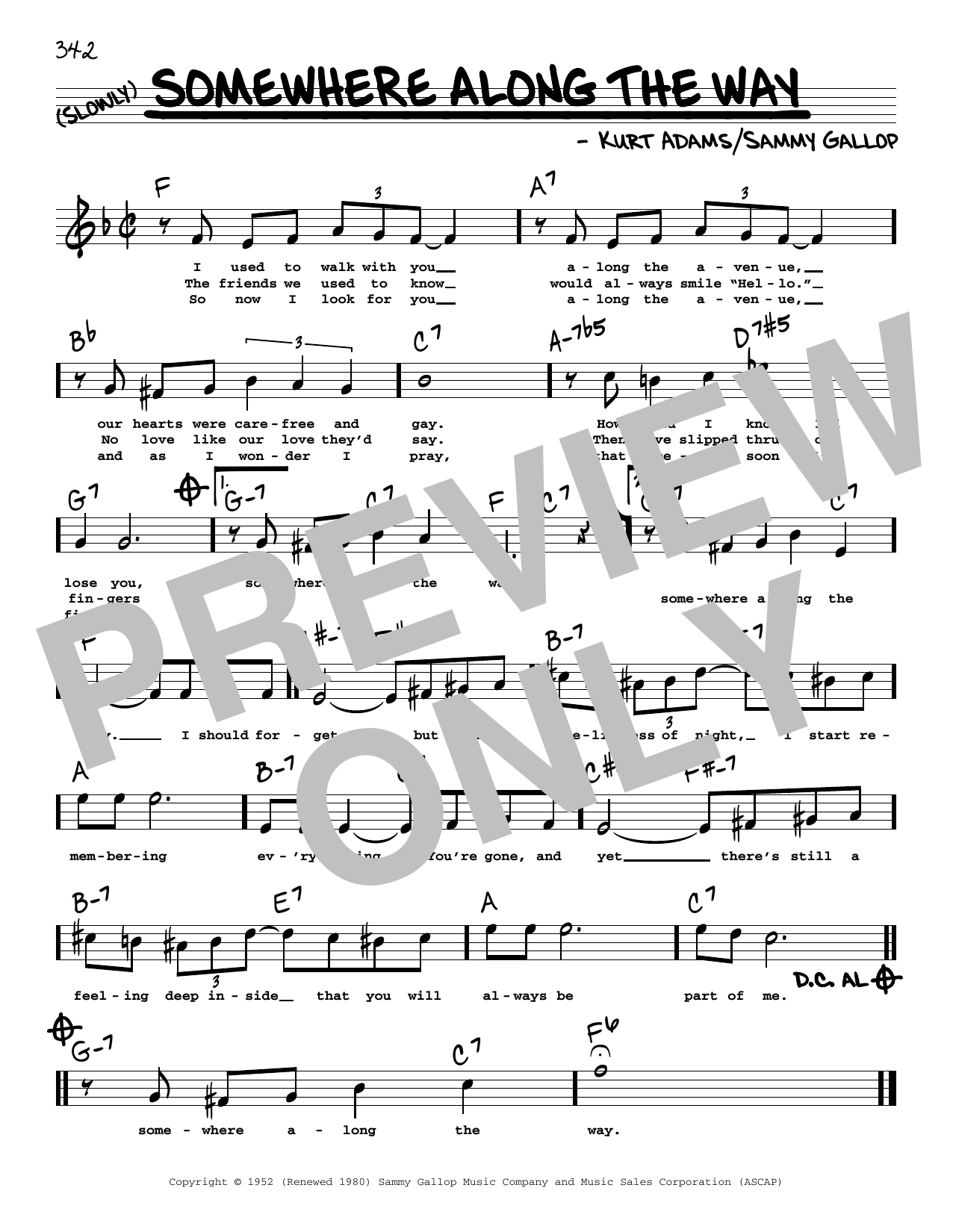 Frank Sinatra Somewhere Along The Way (High Voice) sheet music notes and chords arranged for Real Book – Melody, Lyrics & Chords