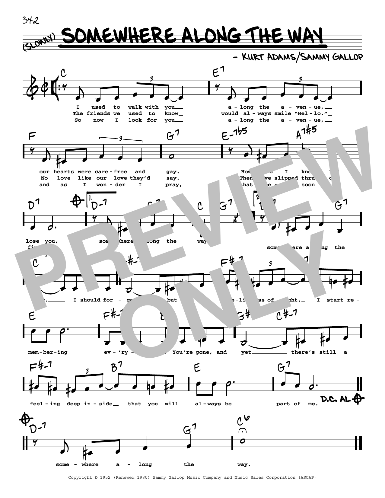 Frank Sinatra Somewhere Along The Way (Low Voice) sheet music notes and chords arranged for Real Book – Melody, Lyrics & Chords