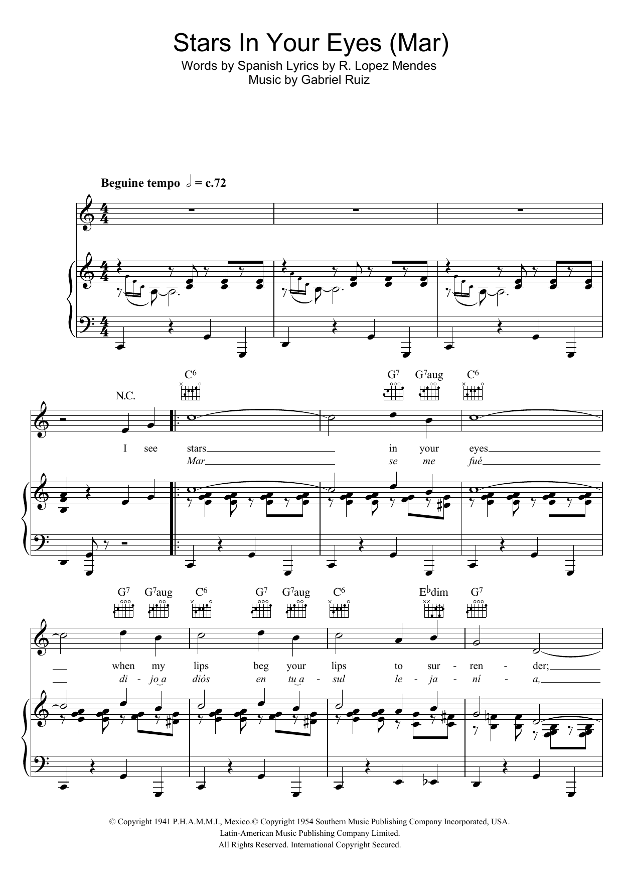 Frank Sinatra Stars In Your Eyes (Mar) sheet music notes and chords arranged for Piano, Vocal & Guitar Chords