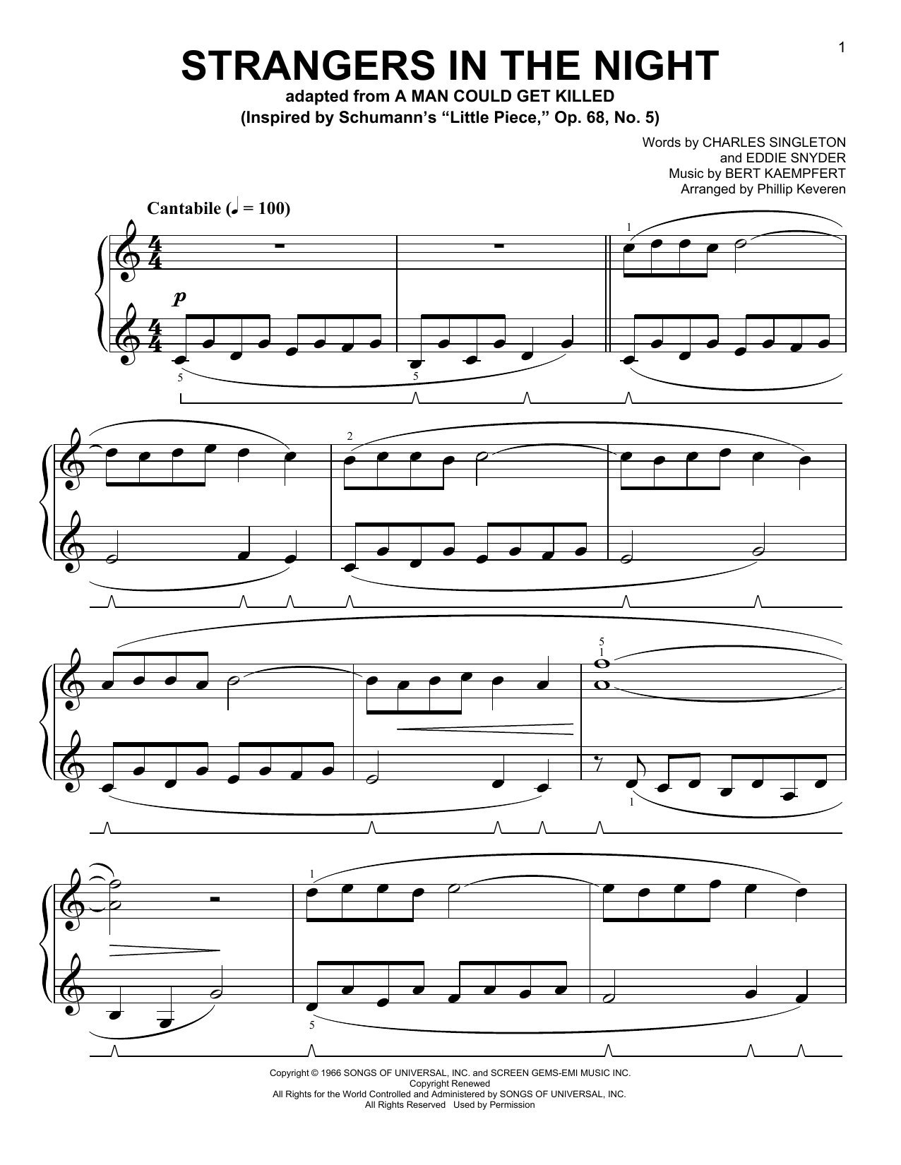Frank Sinatra Strangers In The Night [Classical version] (arr. Phillip Keveren) sheet music notes and chords arranged for Easy Piano