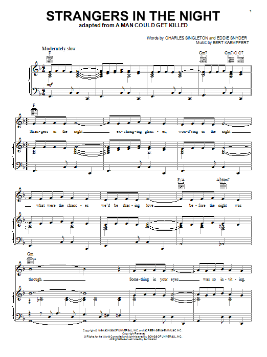 Frank Sinatra Strangers In The Night sheet music notes and chords arranged for Viola Solo