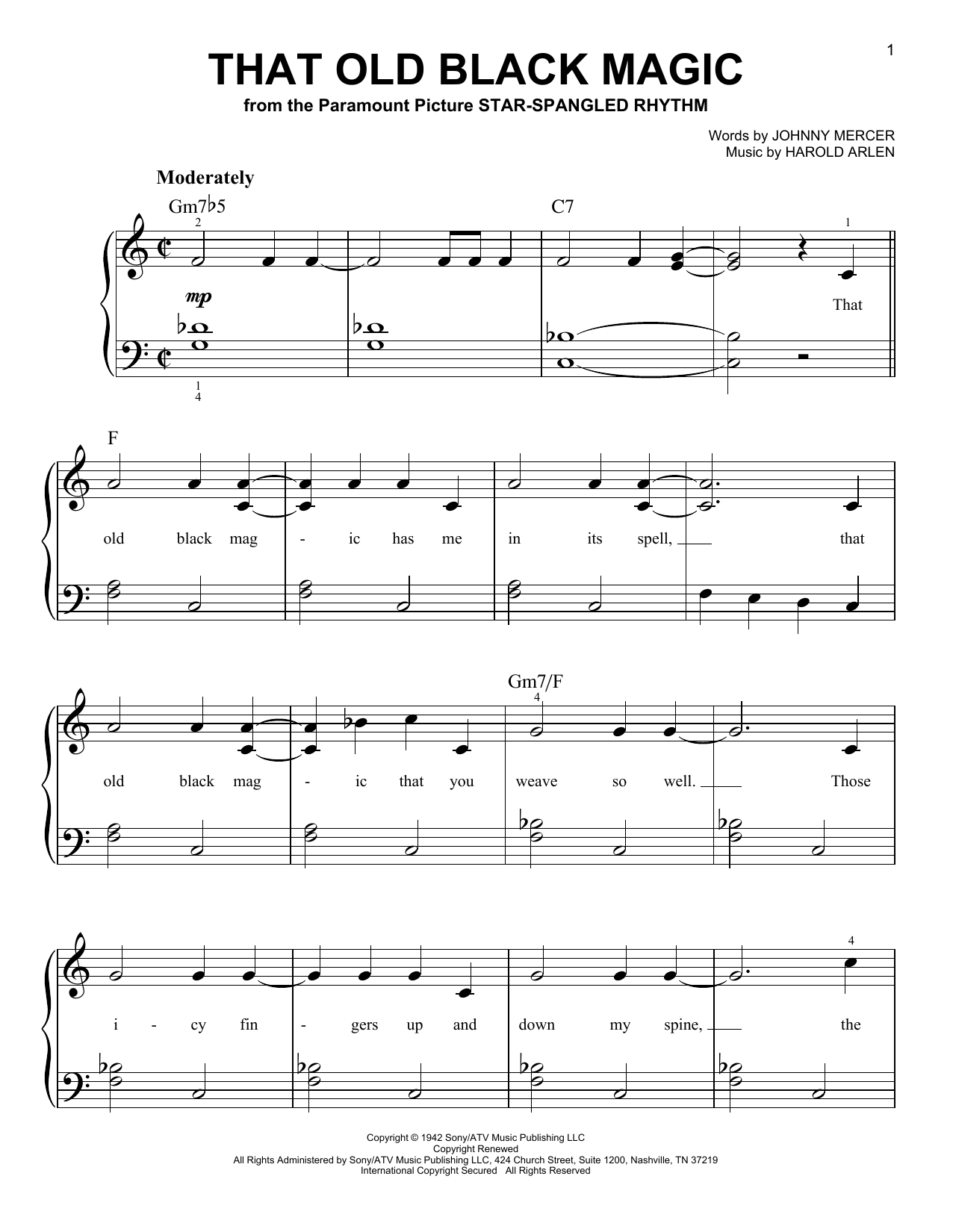 Frank Sinatra That Old Black Magic sheet music notes and chords arranged for Easy Piano
