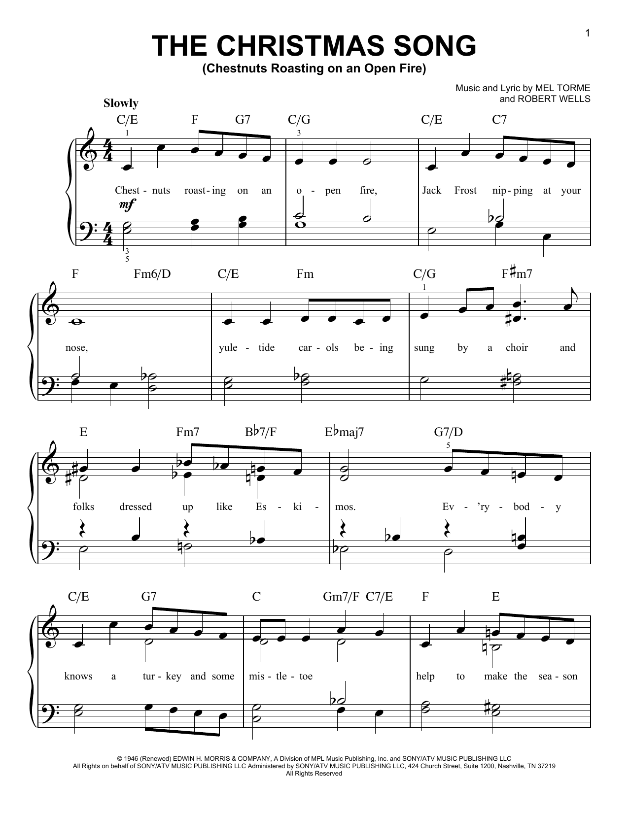 Frank Sinatra The Christmas Song (Chestnuts Roasting On An Open Fire) sheet music notes and chords arranged for Easy Piano