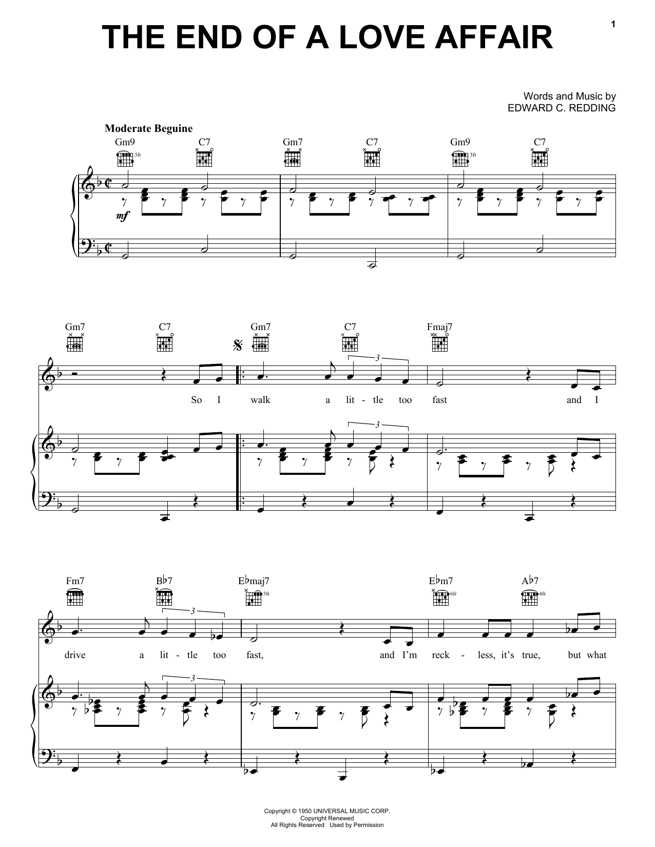Frank Sinatra The End Of A Love Affair sheet music notes and chords arranged for Lead Sheet / Fake Book