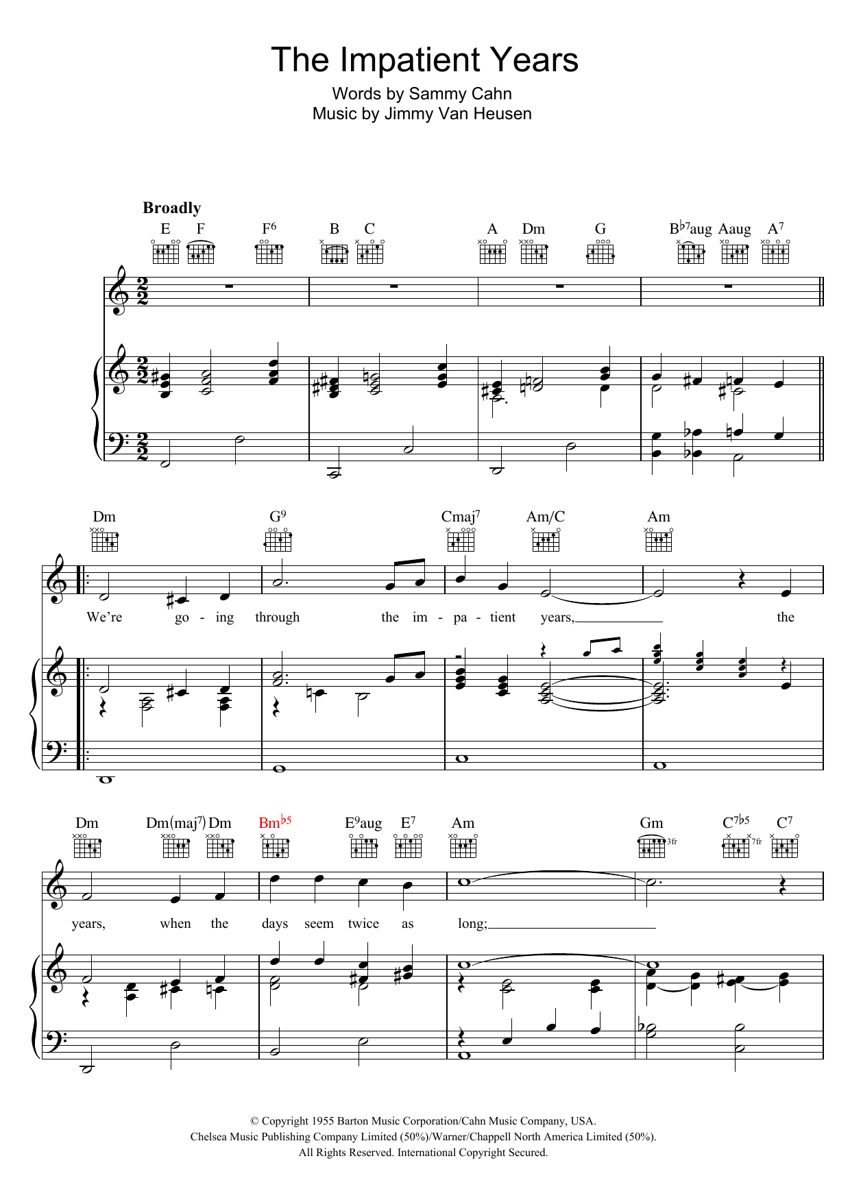 Frank Sinatra The Impatient Years sheet music notes and chords arranged for Piano, Vocal & Guitar Chords