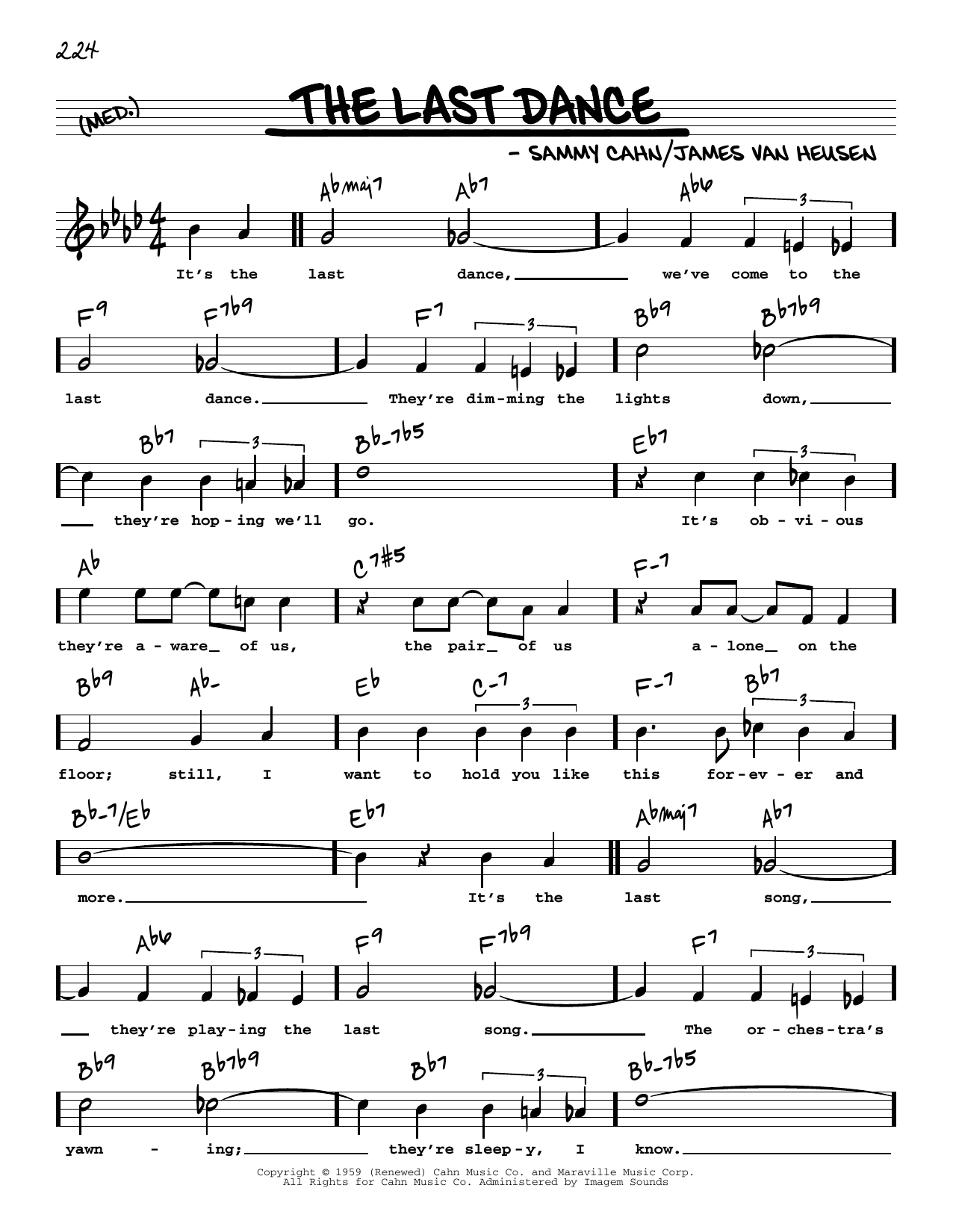 Frank Sinatra The Last Dance (High Voice) sheet music notes and chords arranged for Real Book – Melody, Lyrics & Chords